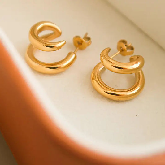 18K Non-Tarnish Double C Hoop Earring-Gold