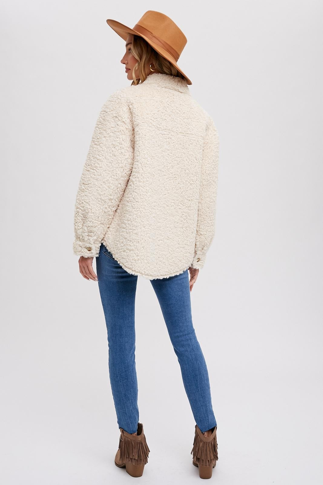 Boucle Woven Button Jacket-Ecru