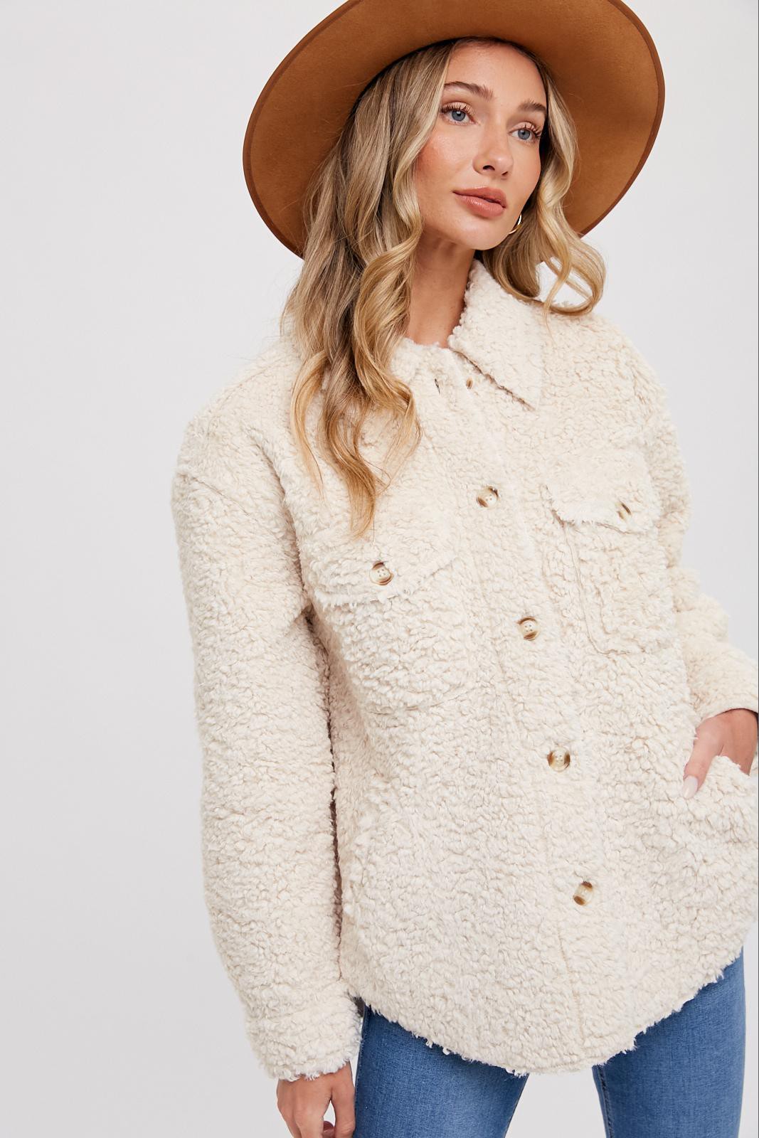 Boucle Woven Button Jacket-Ecru