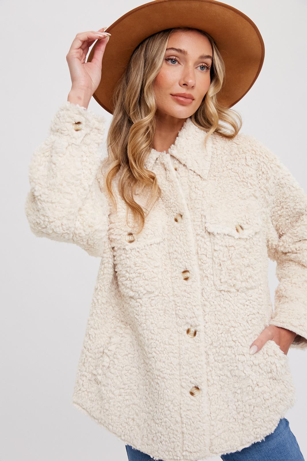 Boucle Woven Button Jacket-Ecru