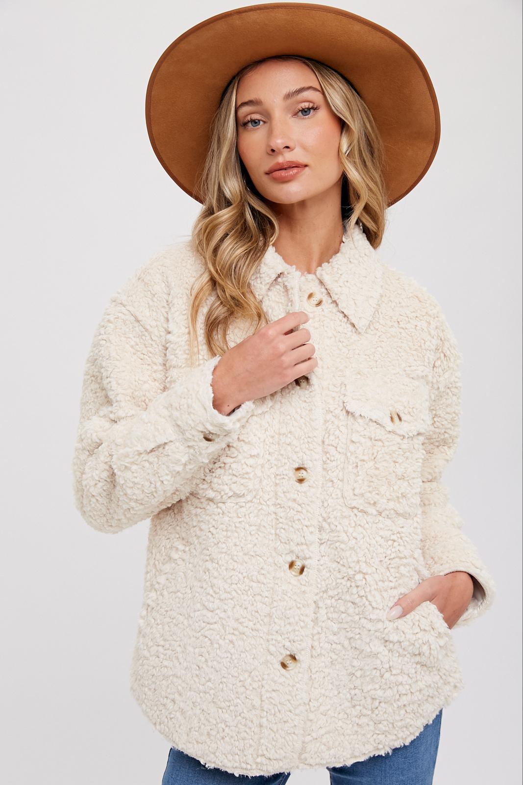 Boucle Woven Button Jacket-Ecru