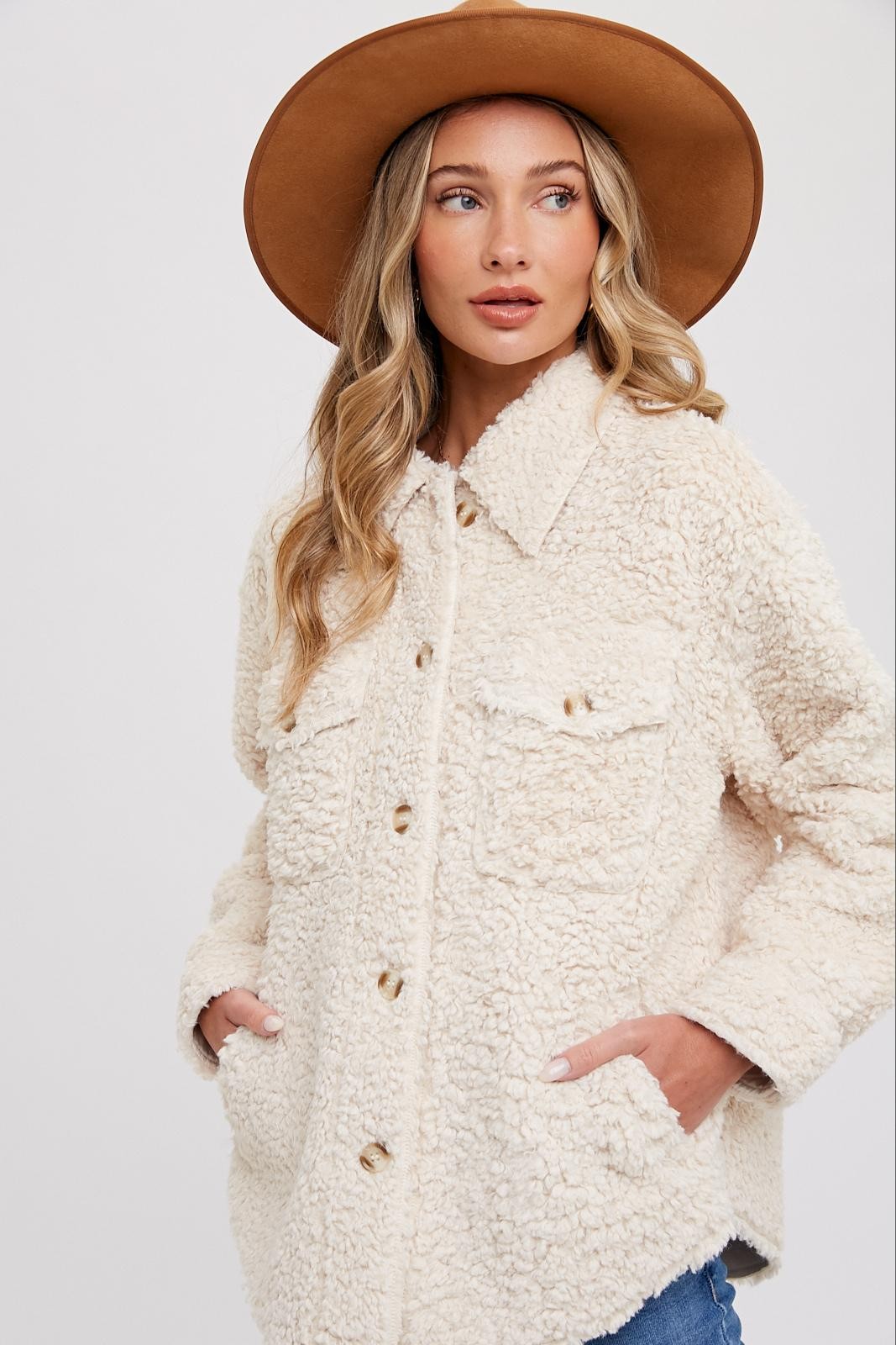 Boucle Woven Button Jacket-Ecru