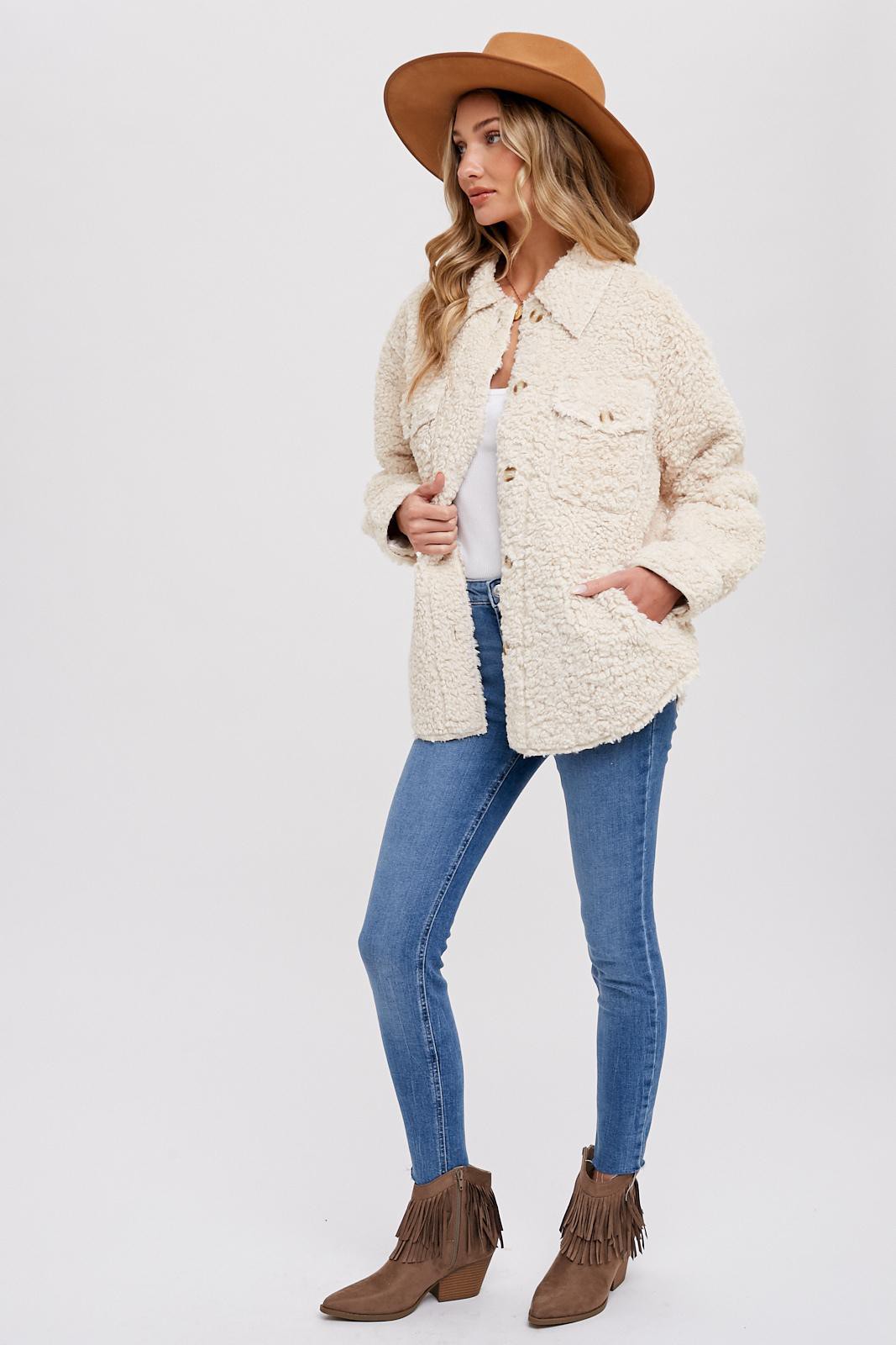 Boucle Woven Button Jacket-Ecru