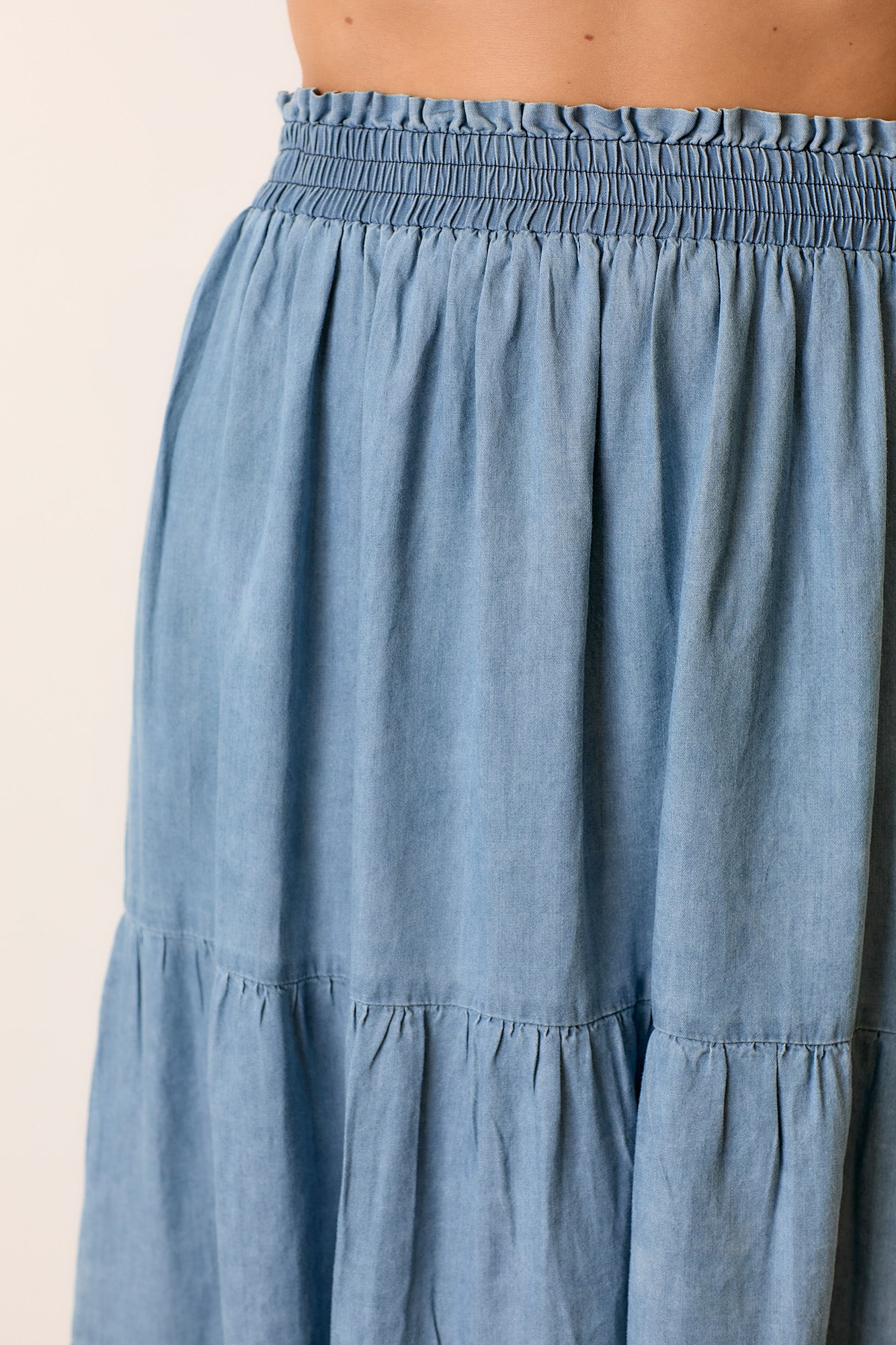 Tiered Midi Skirt-Denim Blue