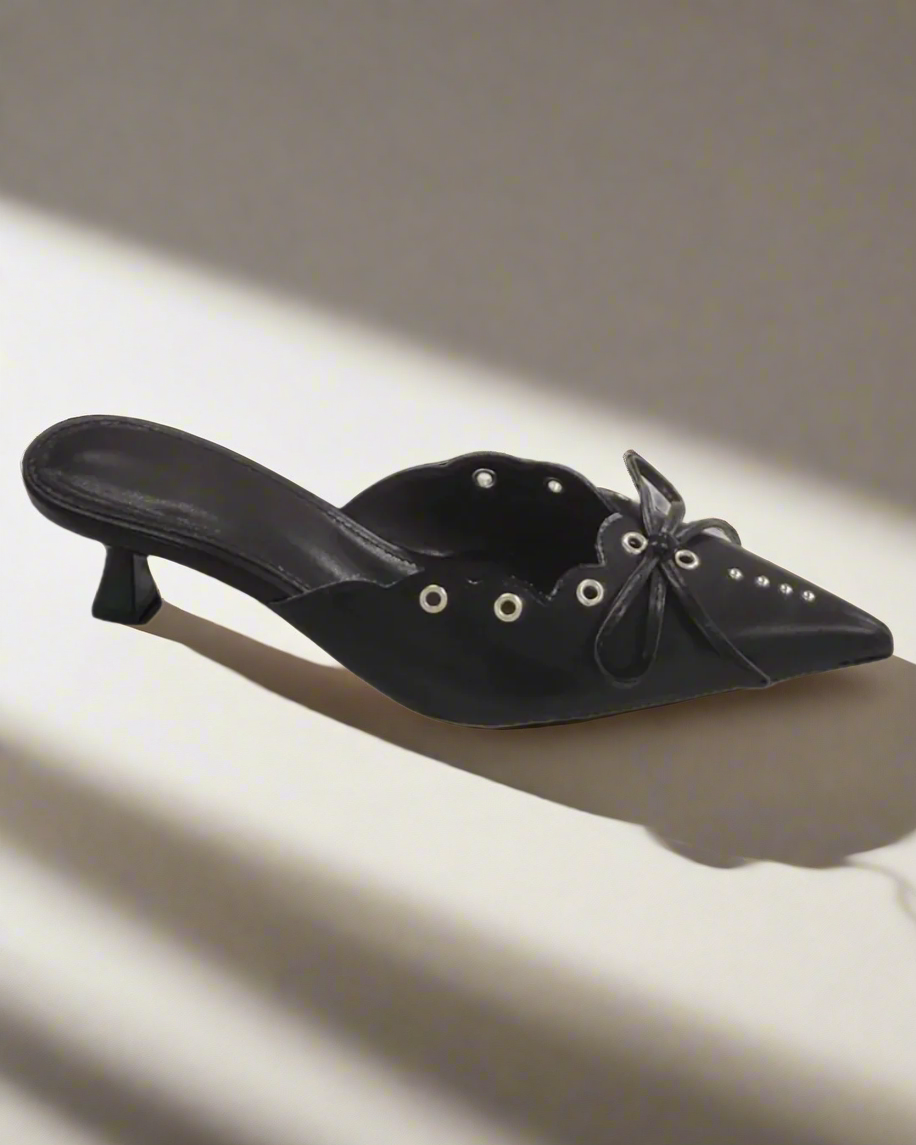Mallory Kitten Heel Pointed Toe Retro Mule-Black
