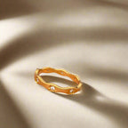 18K Non-Tarnish Wavy CZ Star Ring-Gold