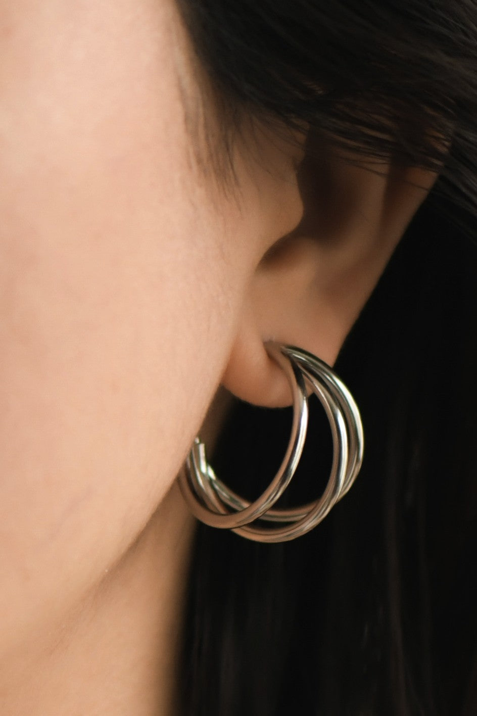 Triple Hoop Earrings-Silver