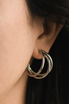 Triple Hoop Earrings-Silver
