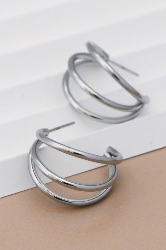 Triple Hoop Earrings-Silver