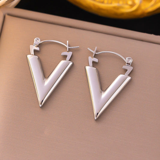 Balloon V Shape Hoop Earrings-Silver