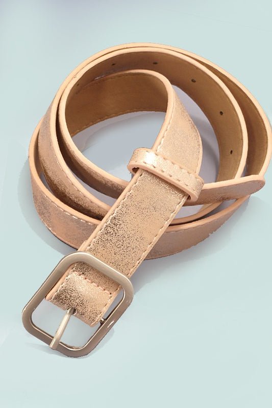 Metallic Square Buckle Faux Leather Belt-Gold
