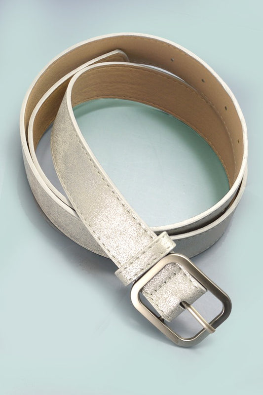 Metallic Square Buckle Faux Leather Belt-Silver