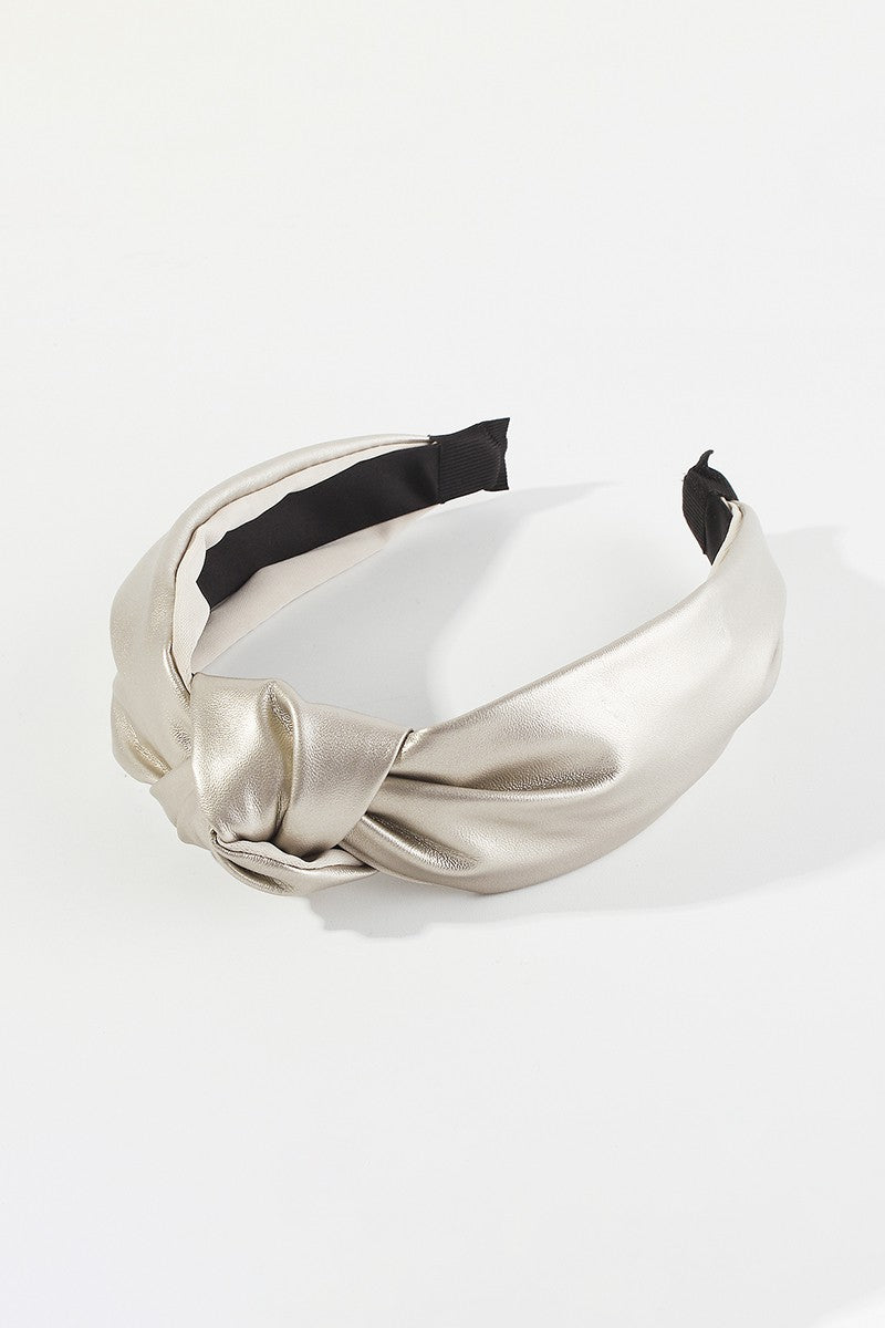 Metallic Top Knotted Headband-Champagne