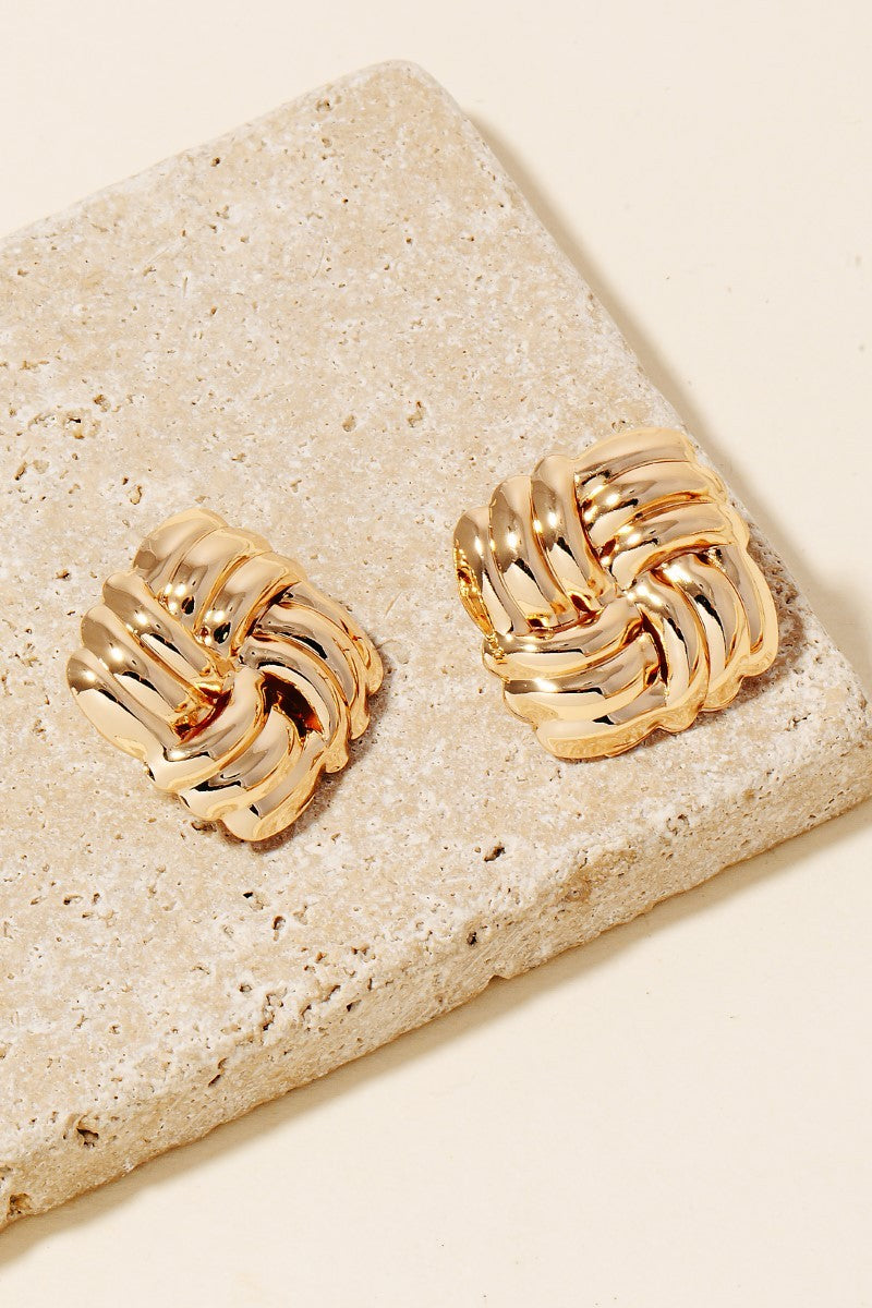 Mia Square Weave Stud Earrings-Gold