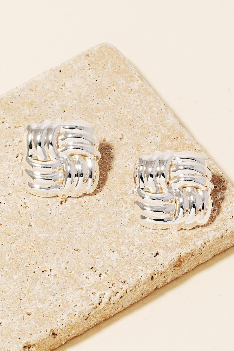 Mia Square Weave Stud Earrings-Silver