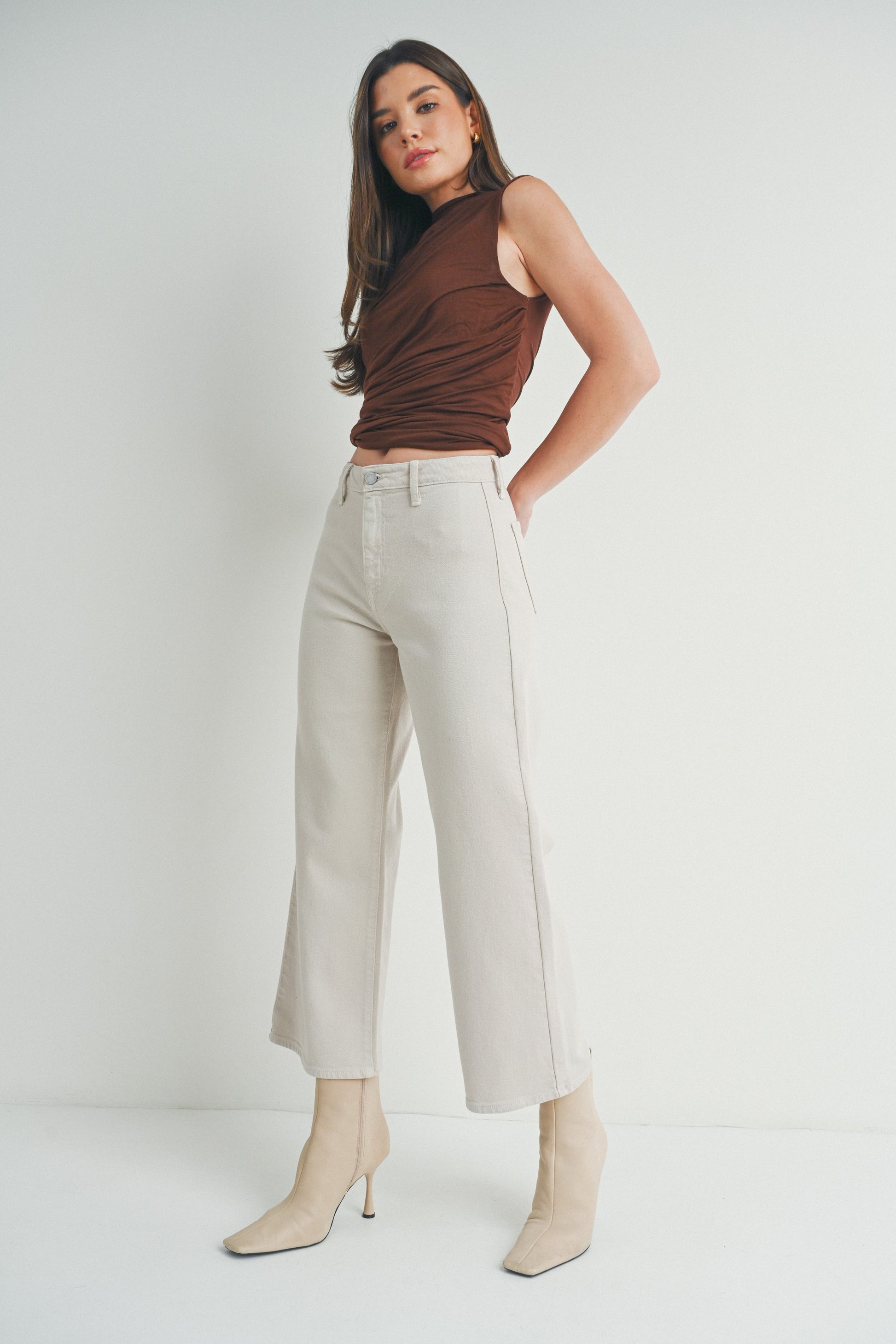 Wide Leg Denim Trouser-Cream