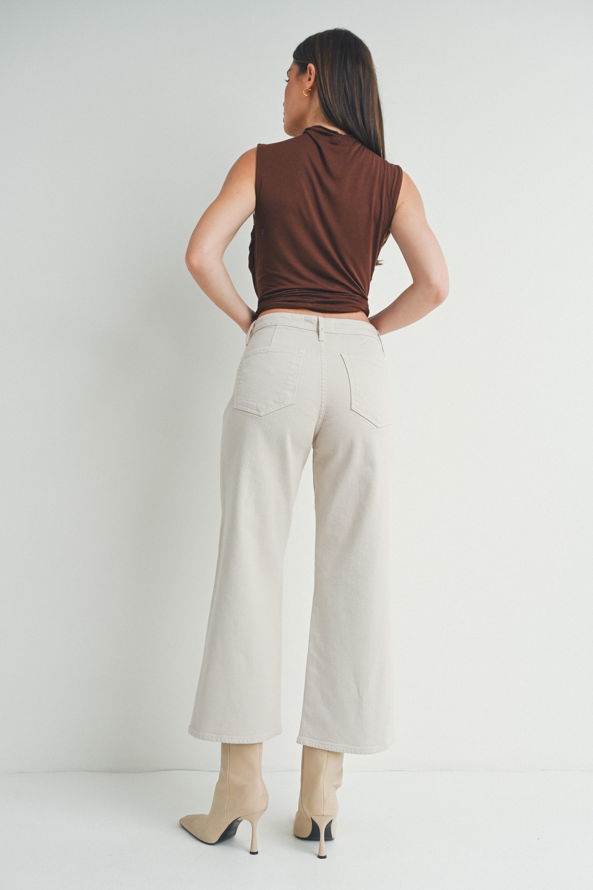 Wide Leg Denim Trouser-Cream