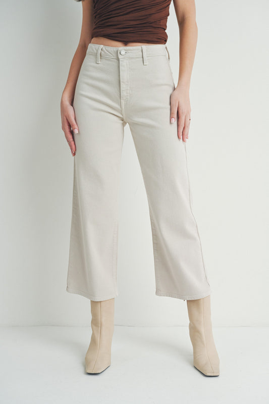 Wide Leg Denim Trouser-Cream