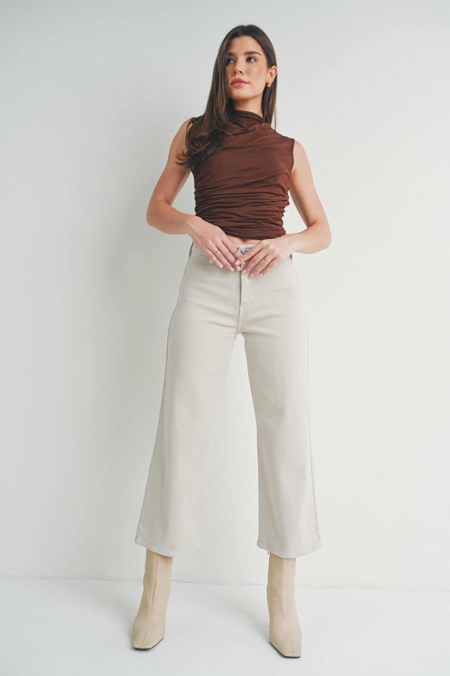 Wide Leg Denim Trouser-Cream