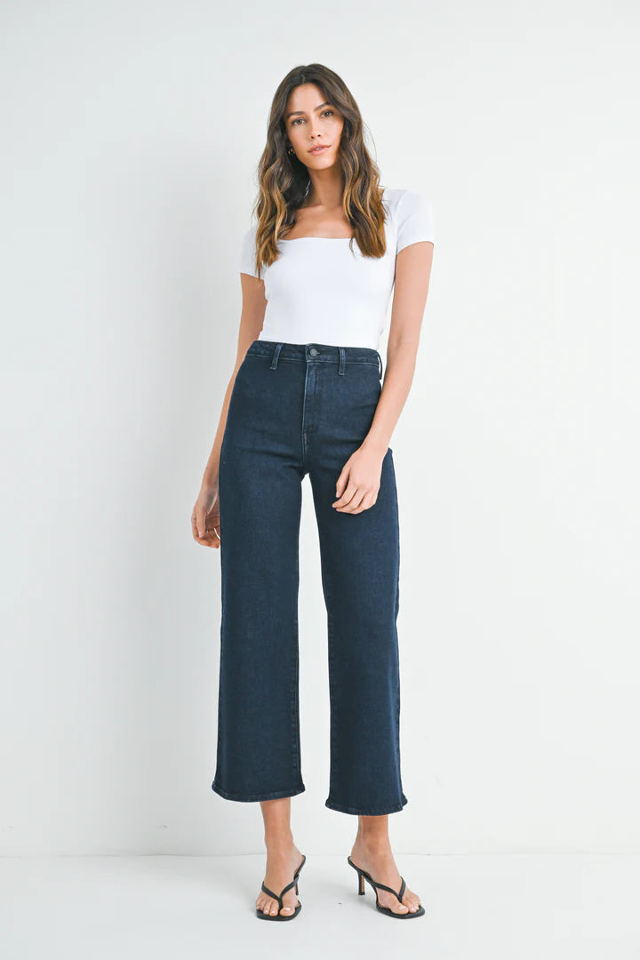 Wide Leg Denim Trouser-Super Dark