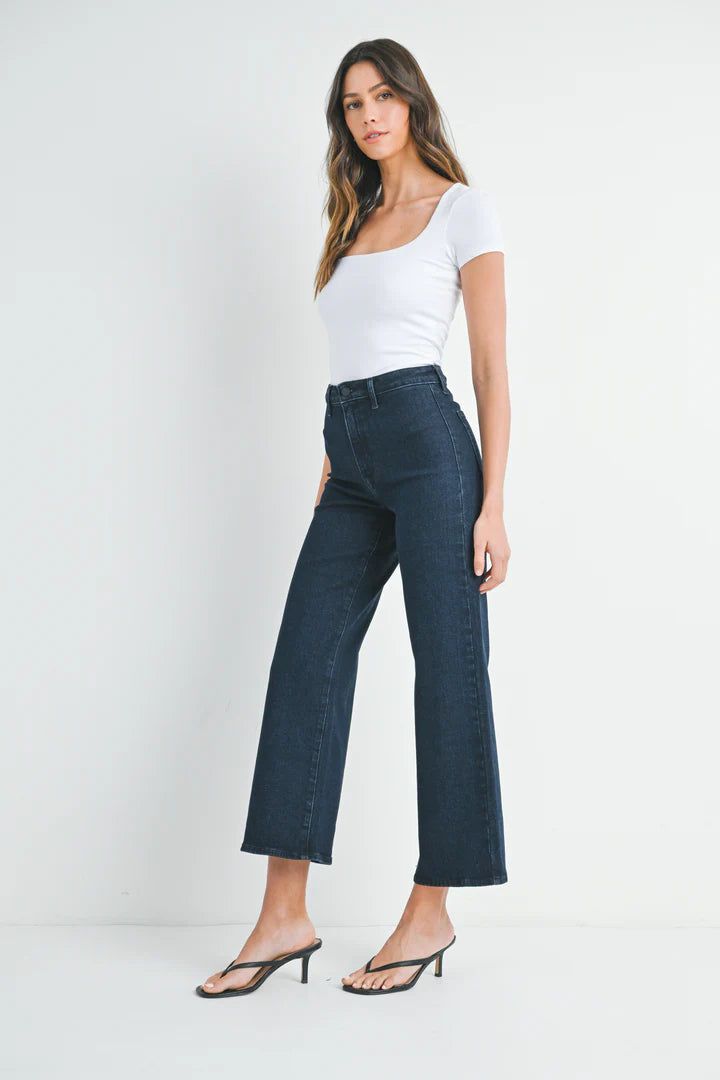 Wide Leg Denim Trouser-Super Dark