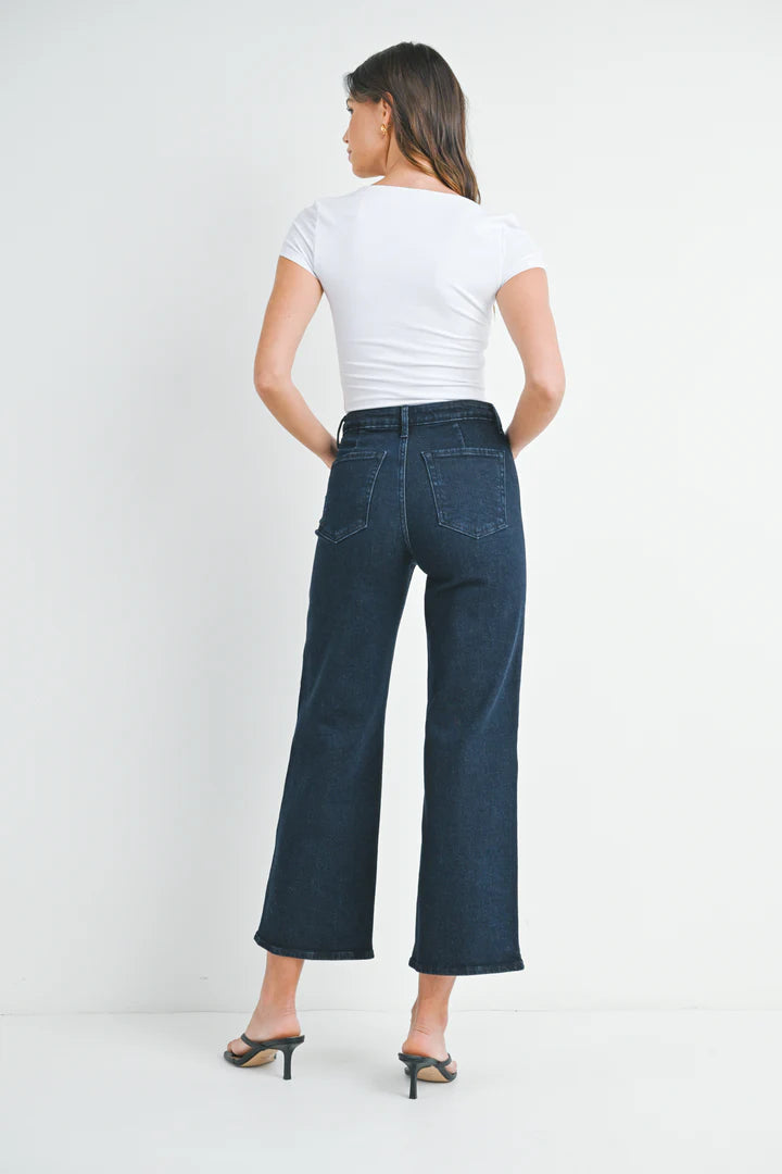 Wide Leg Denim Trouser-Super Dark