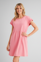 Michelle Solid Dart Detail Knit Dress-Pink Knit