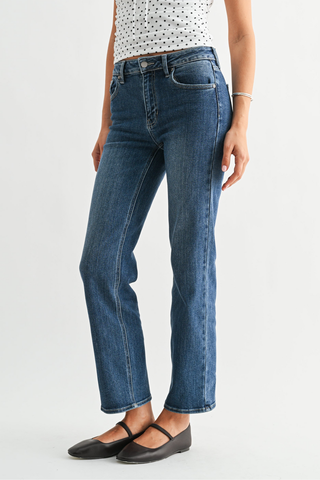 Mid-Rise Straight Leg Jeans-Medium Wash Denim