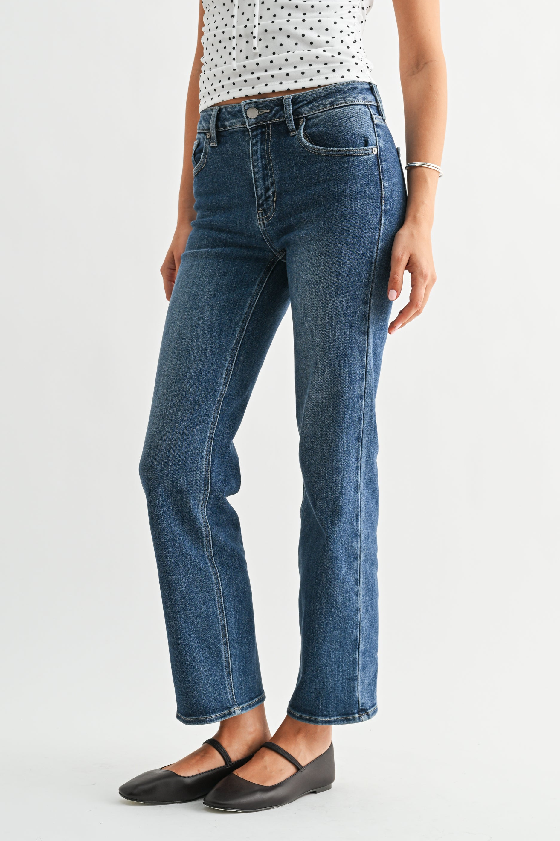 Mid-Rise Straight Leg Jeans-Medium Wash Denim