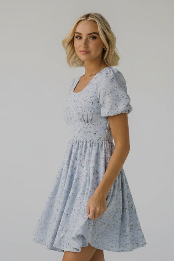 Floral Puff Sleeve Dress-Light Blue Pink Flowy | Women's Dresses - Erma Jean Medium Floral Puff Sleeve Dress-Light Blue Pink Flowy | Women's Dresses - Erma Jean Medium