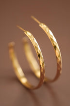 18k Non-Tarnish Textured Hoop Earrings-Gold