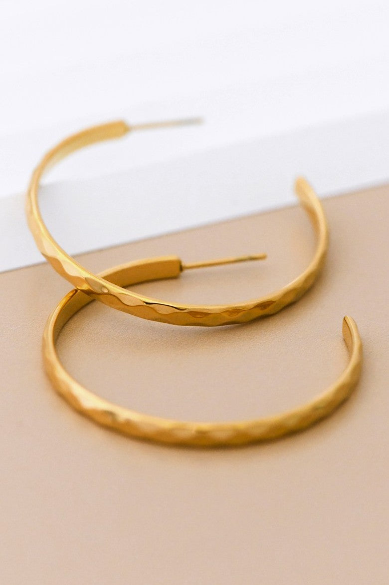18k Non-Tarnish Textured Hoop Earrings-Gold