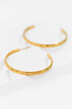 18k Non-Tarnish Textured Hoop Earrings-Gold