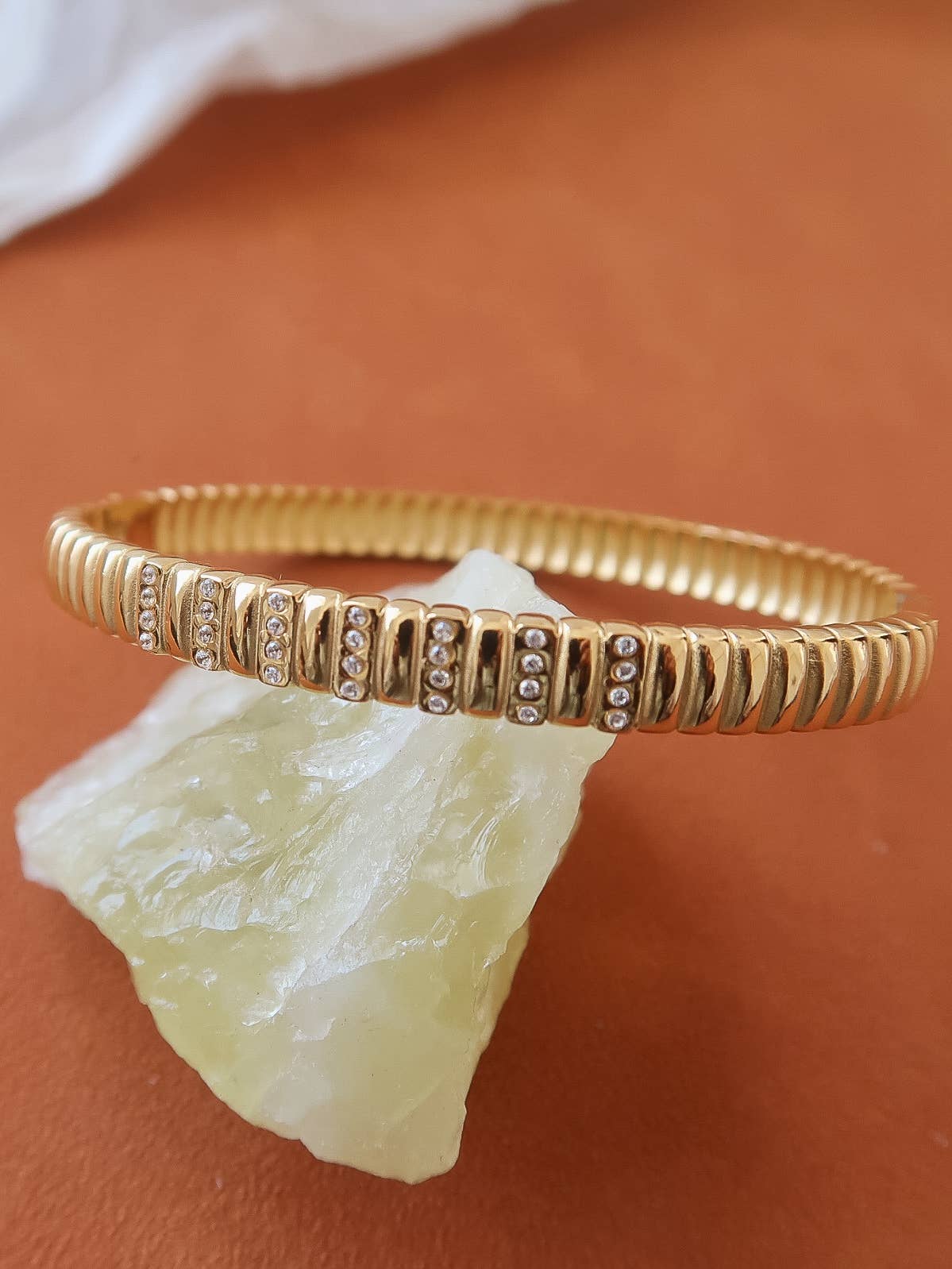 Monelle Non-Tarnish CZ Bangle Bracelet-18K Gold Plated