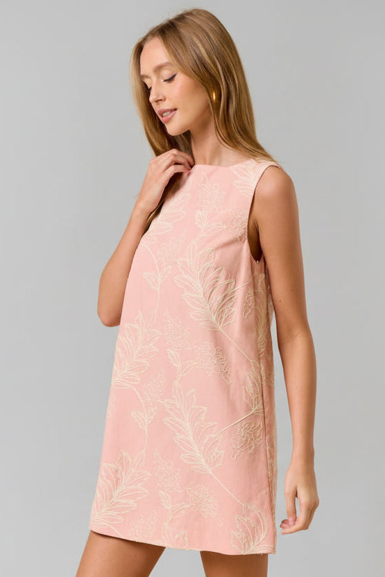 Embroidery Sleeveless Dress-Pink Ivory