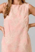 Embroidery Sleeveless Dress-Pink Ivory