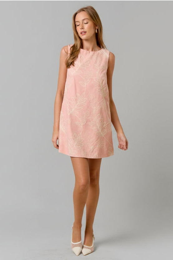 Embroidery Sleeveless Dress-Pink Ivory