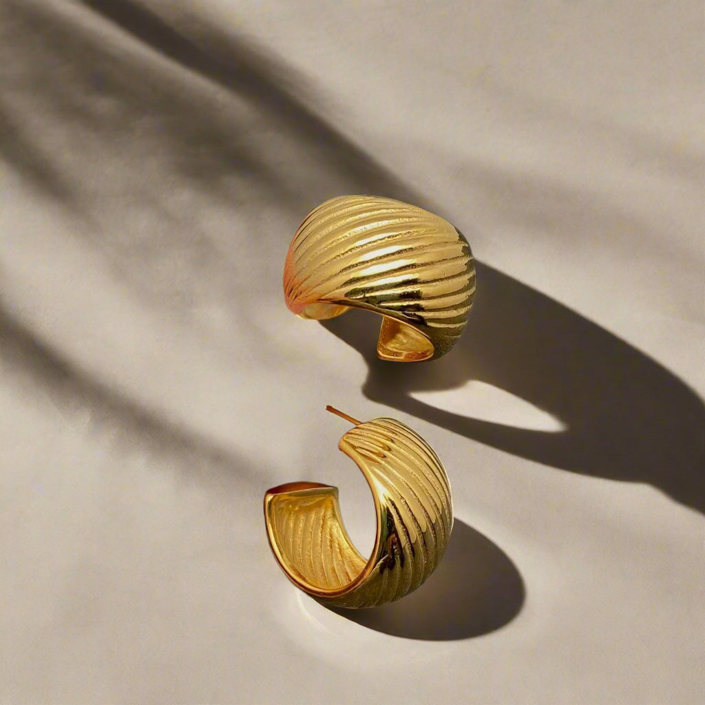 18K Non-Tarnish Textured Hoops-Gold