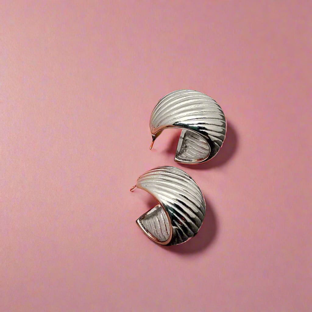 18K Non-Tarnish Textured Hoops-Silver