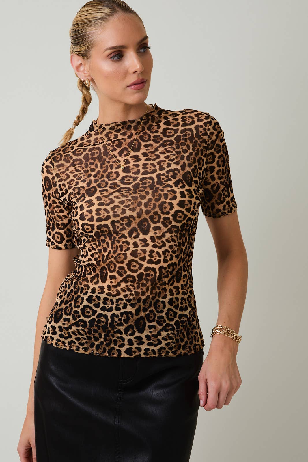 Animal Print Mesh Top-Black Taupe