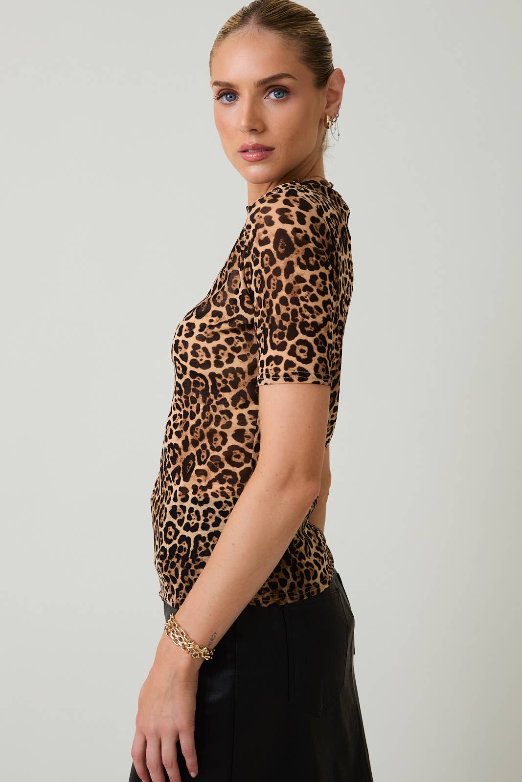 Animal Print Mesh Top-Black Taupe