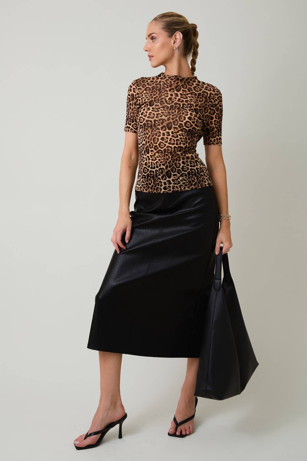 Animal Print Mesh Top-Black Taupe