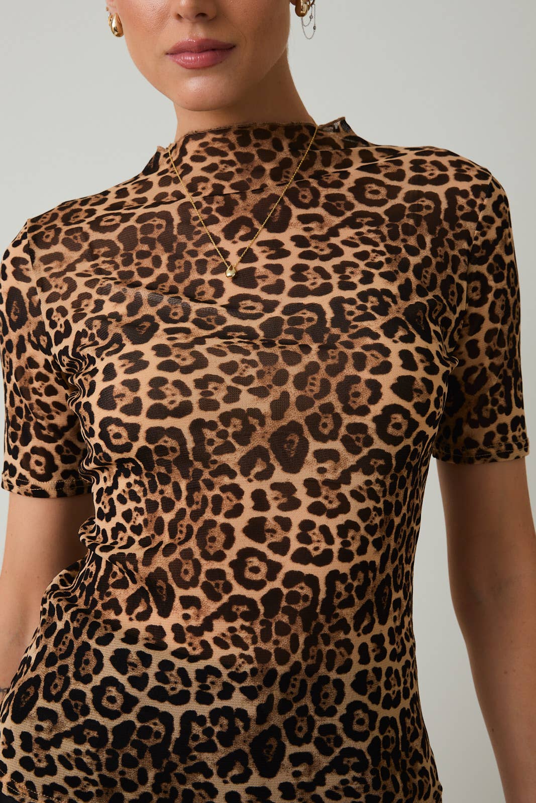 Animal Print Mesh Top-Black Taupe
