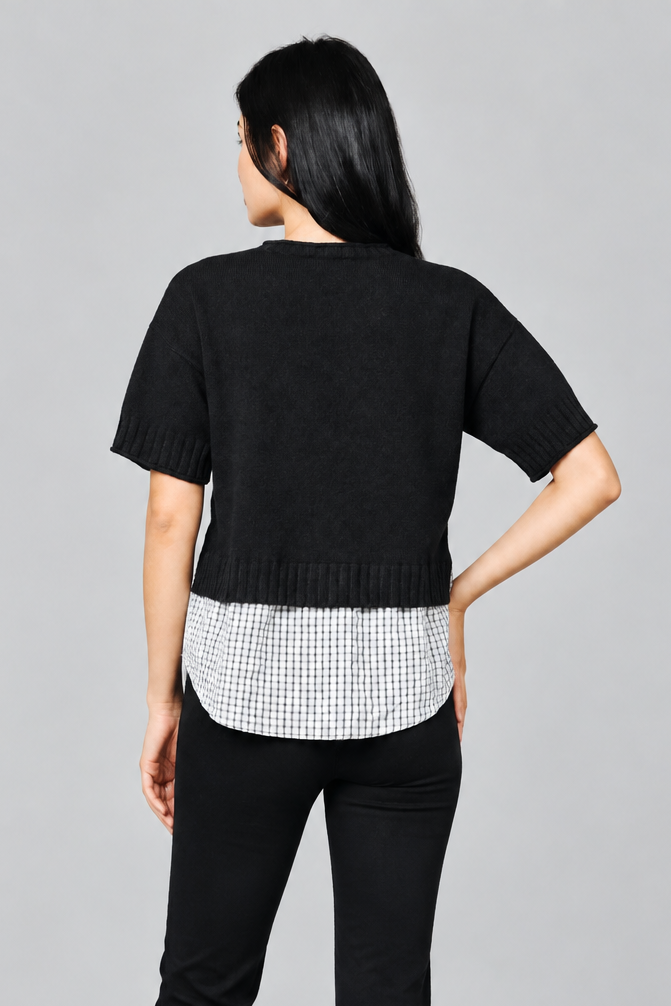 Nelson Layered Shirt Hem Rolled Detail Sweater Mix-Indigo Knit