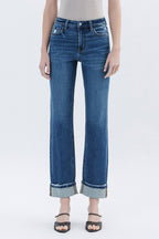 HIgh Rise Cuffed Straight Denim-Medium