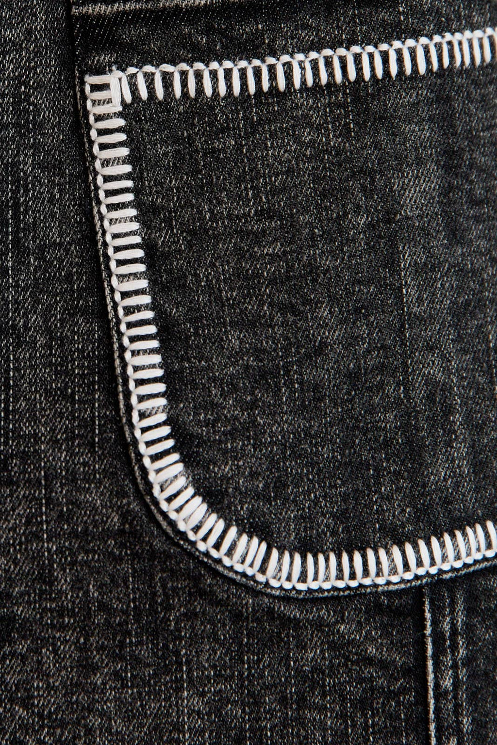 Stitch Detail Button Front Denim Mini Shirt-Charcoal