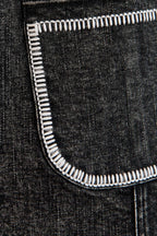 Stitch Detail Button Front Denim Mini Shirt-Charcoal