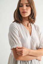 Striped Surplice Peplum Top-Off White Black