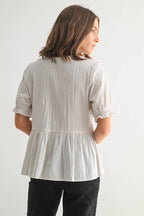 Striped Surplice Peplum Top-Off White Black