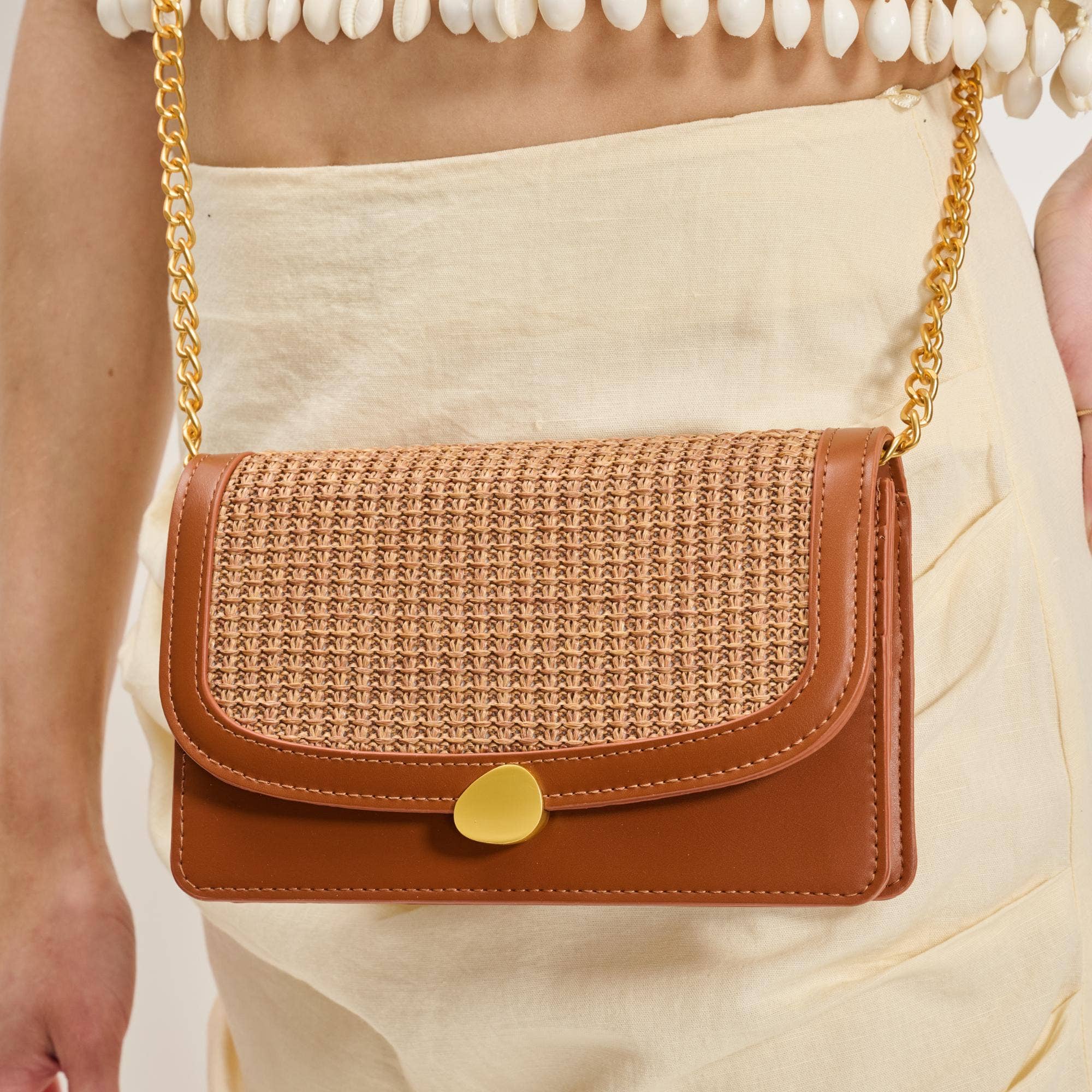 Woven Detail Crossbody-Brown